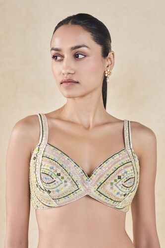 Rema Embroidered Silk Choli - Cream, Cream, image 1